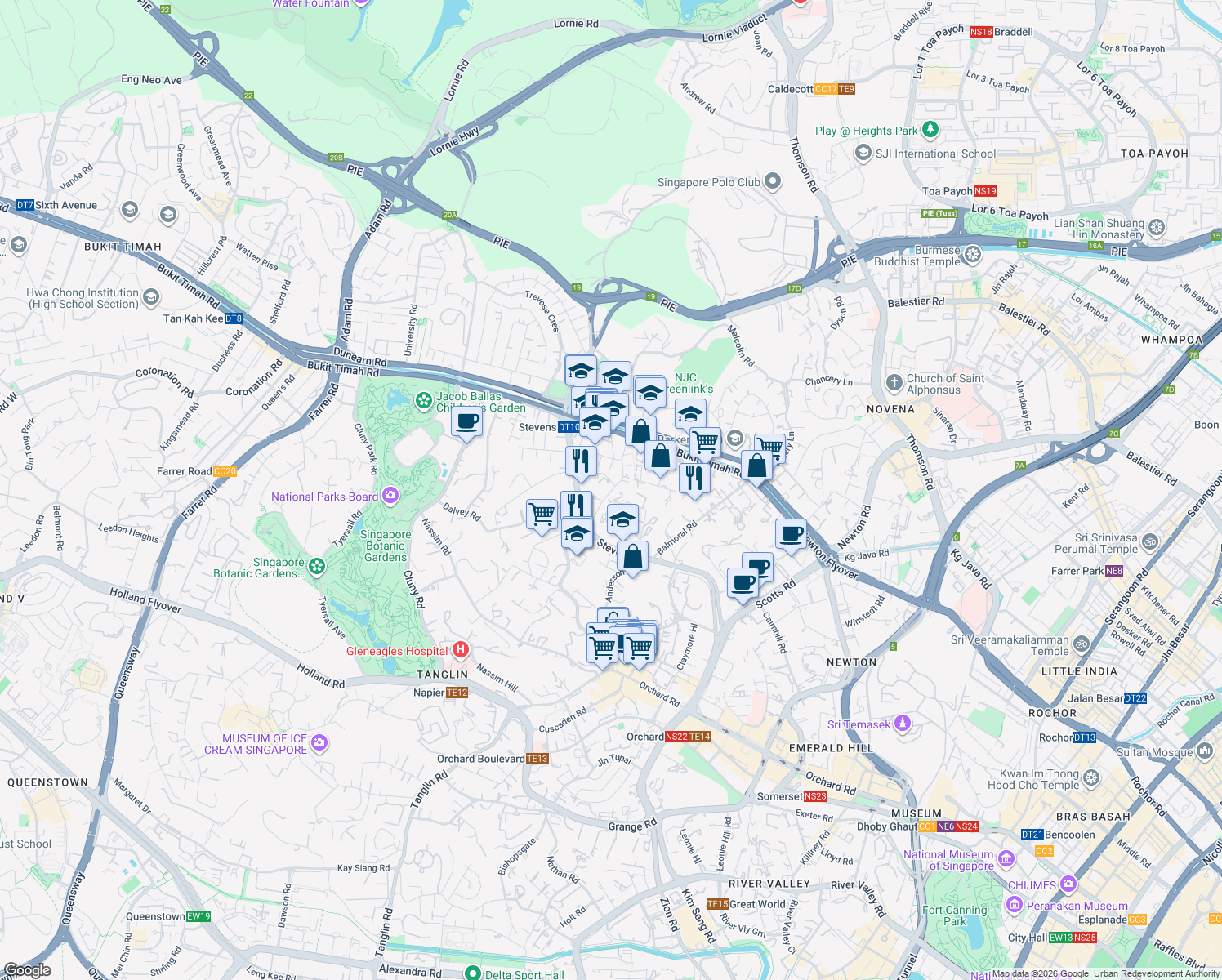 map of restaurants, bars, coffee shops, grocery stores, and more near in Singapore