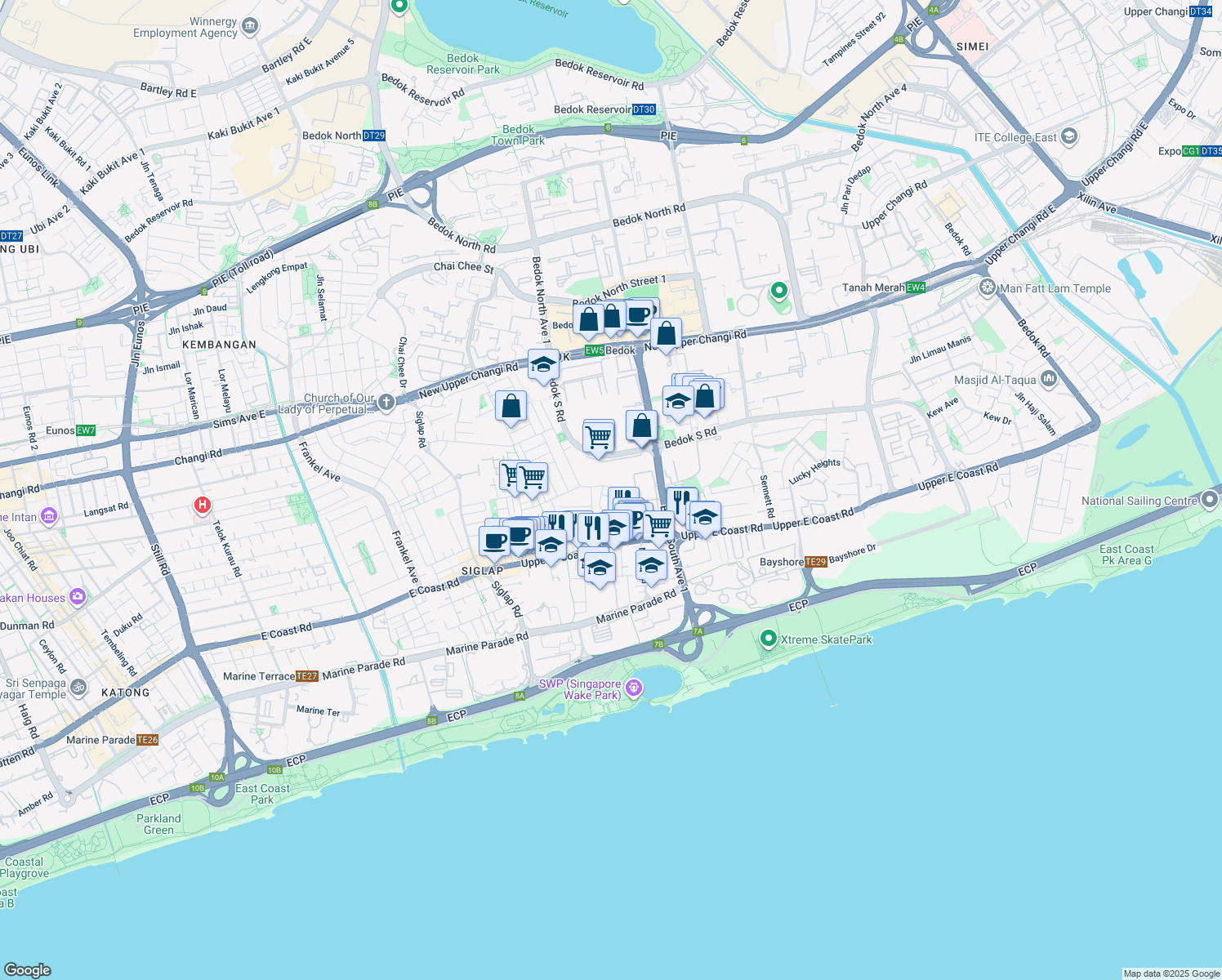 map of restaurants, bars, coffee shops, grocery stores, and more near in Singapore