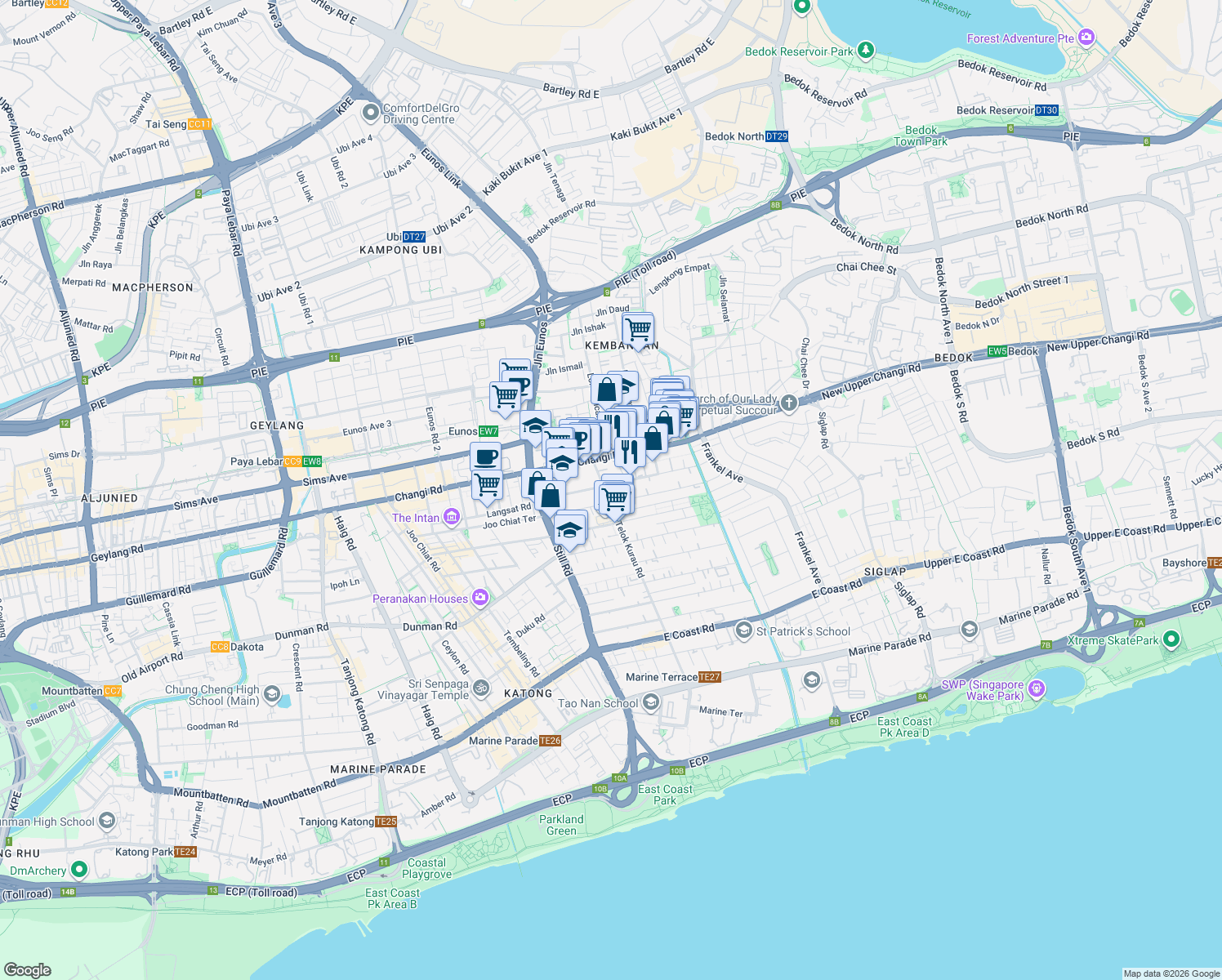 map of restaurants, bars, coffee shops, grocery stores, and more near in Singapore