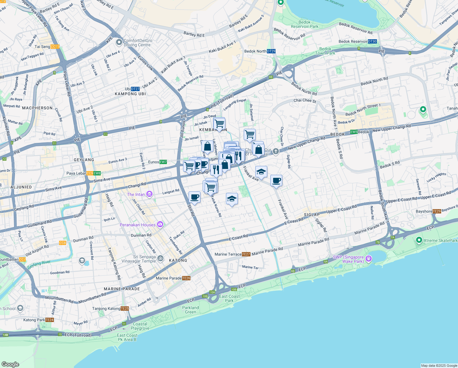 map of restaurants, bars, coffee shops, grocery stores, and more near in Singapore