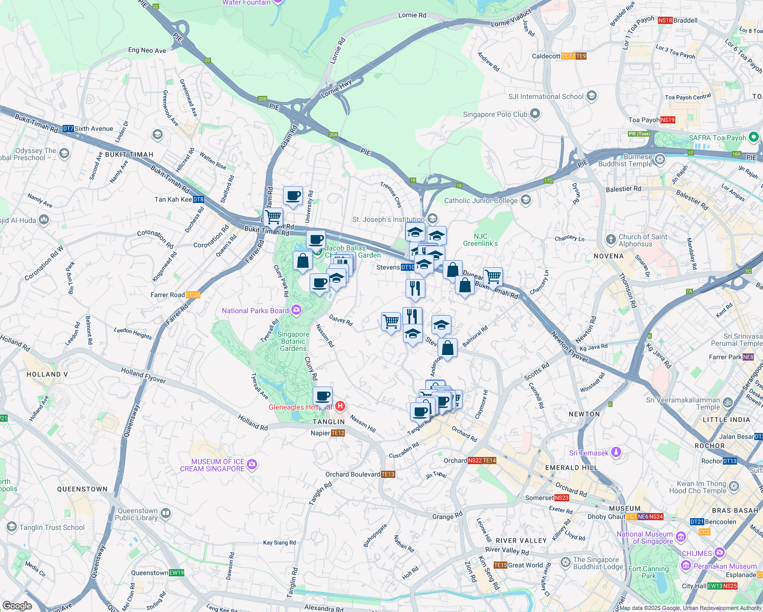 map of restaurants, bars, coffee shops, grocery stores, and more near in Singapore