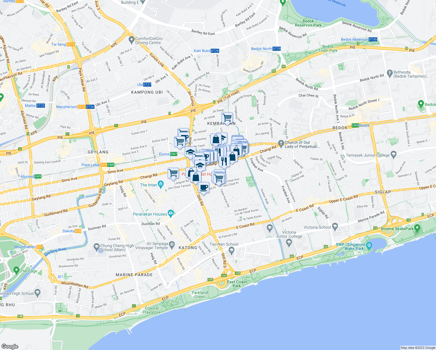 map of restaurants, bars, coffee shops, grocery stores, and more near in Singapore