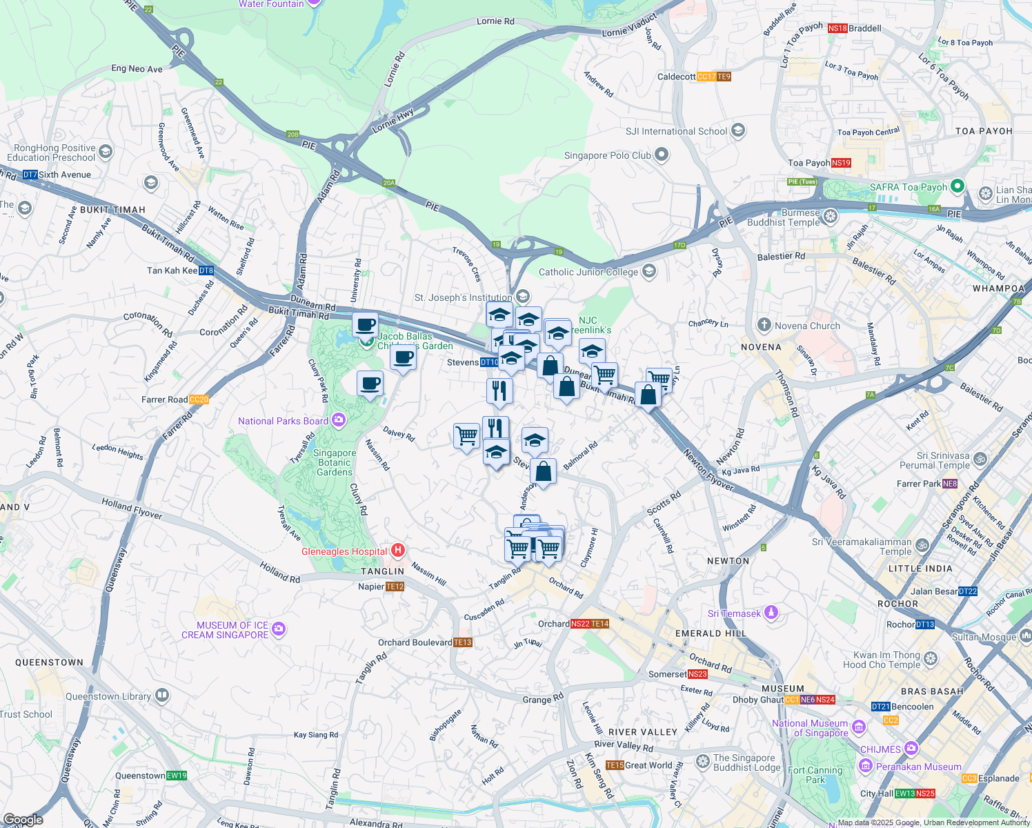 map of restaurants, bars, coffee shops, grocery stores, and more near in Singapore