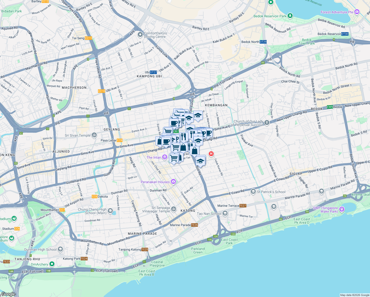 map of restaurants, bars, coffee shops, grocery stores, and more near in Singapore