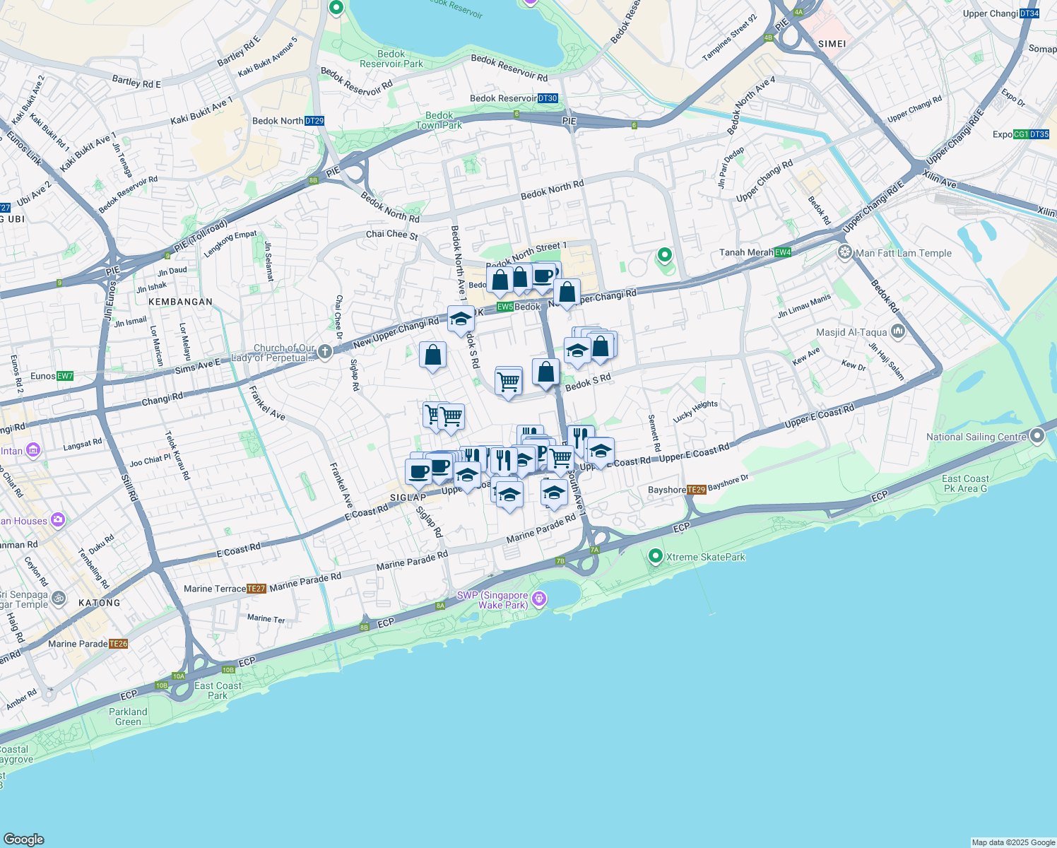 map of restaurants, bars, coffee shops, grocery stores, and more near in Singapore