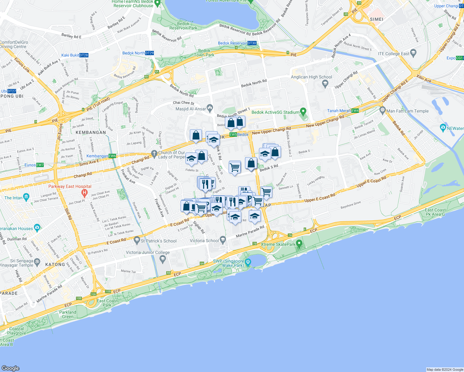 map of restaurants, bars, coffee shops, grocery stores, and more near in Singapore