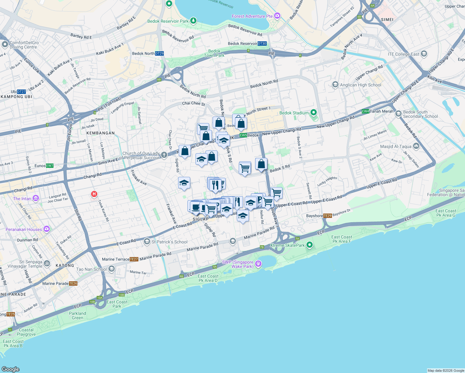map of restaurants, bars, coffee shops, grocery stores, and more near in Singapore