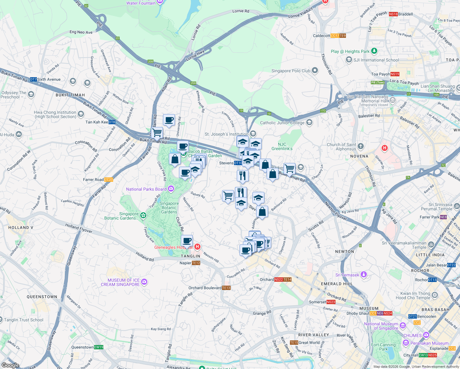 map of restaurants, bars, coffee shops, grocery stores, and more near in Singapore