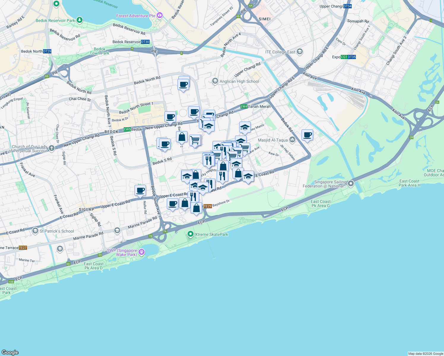 map of restaurants, bars, coffee shops, grocery stores, and more near in Singapore