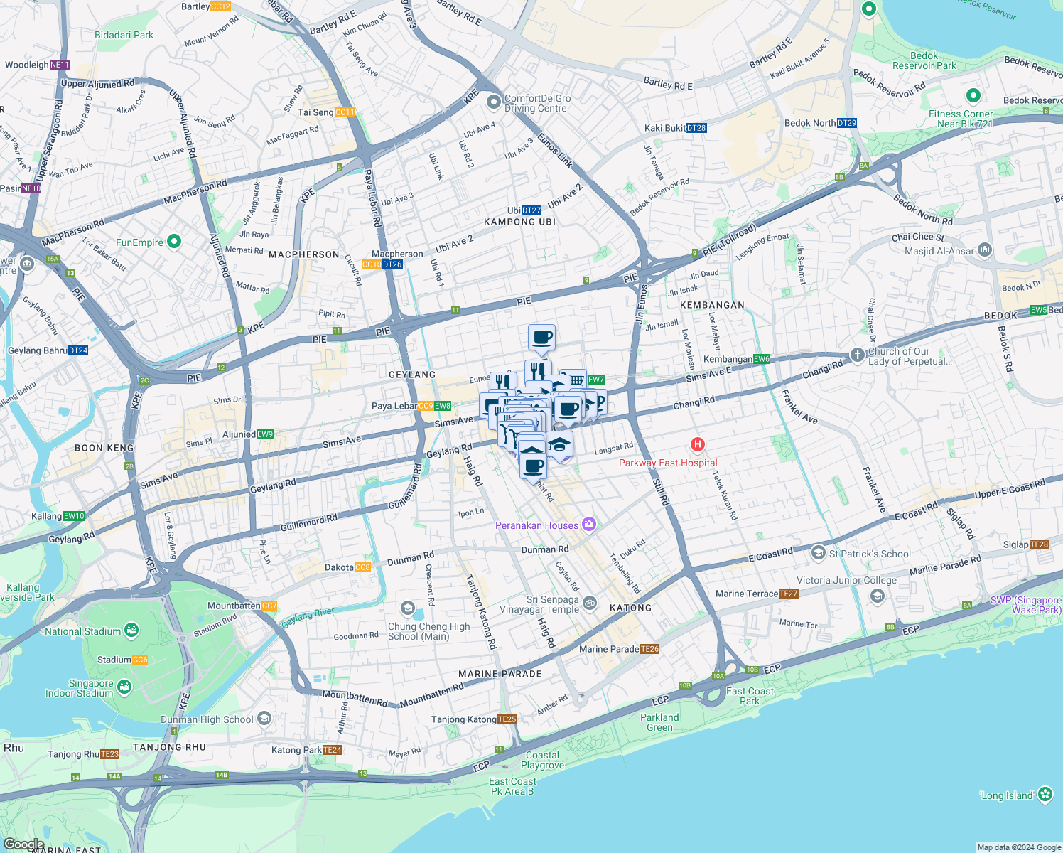 map of restaurants, bars, coffee shops, grocery stores, and more near in Singapore