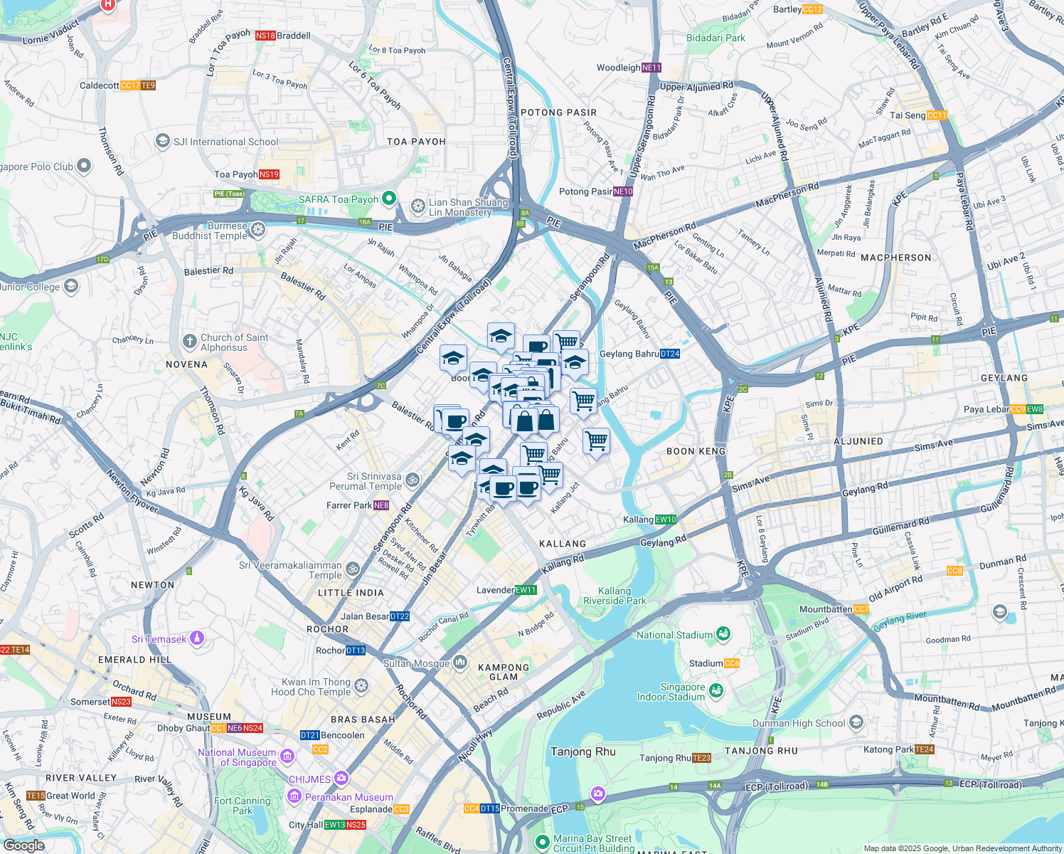 map of restaurants, bars, coffee shops, grocery stores, and more near in Singapore
