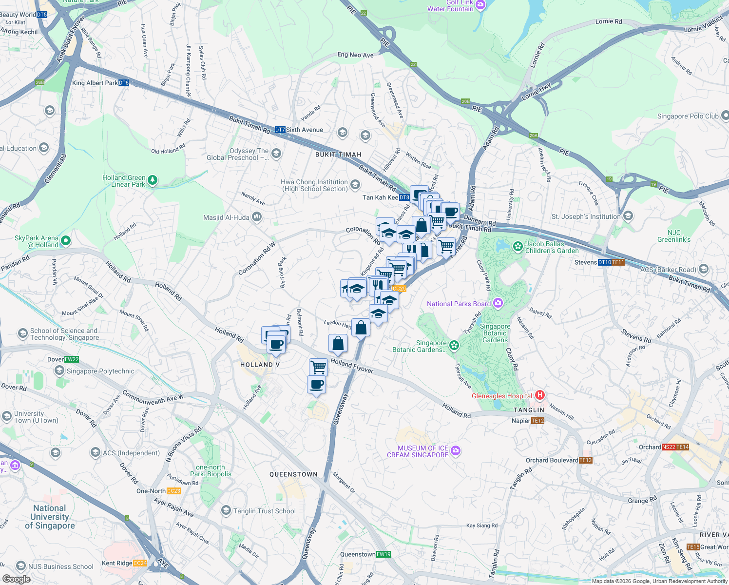 map of restaurants, bars, coffee shops, grocery stores, and more near in Singapore
