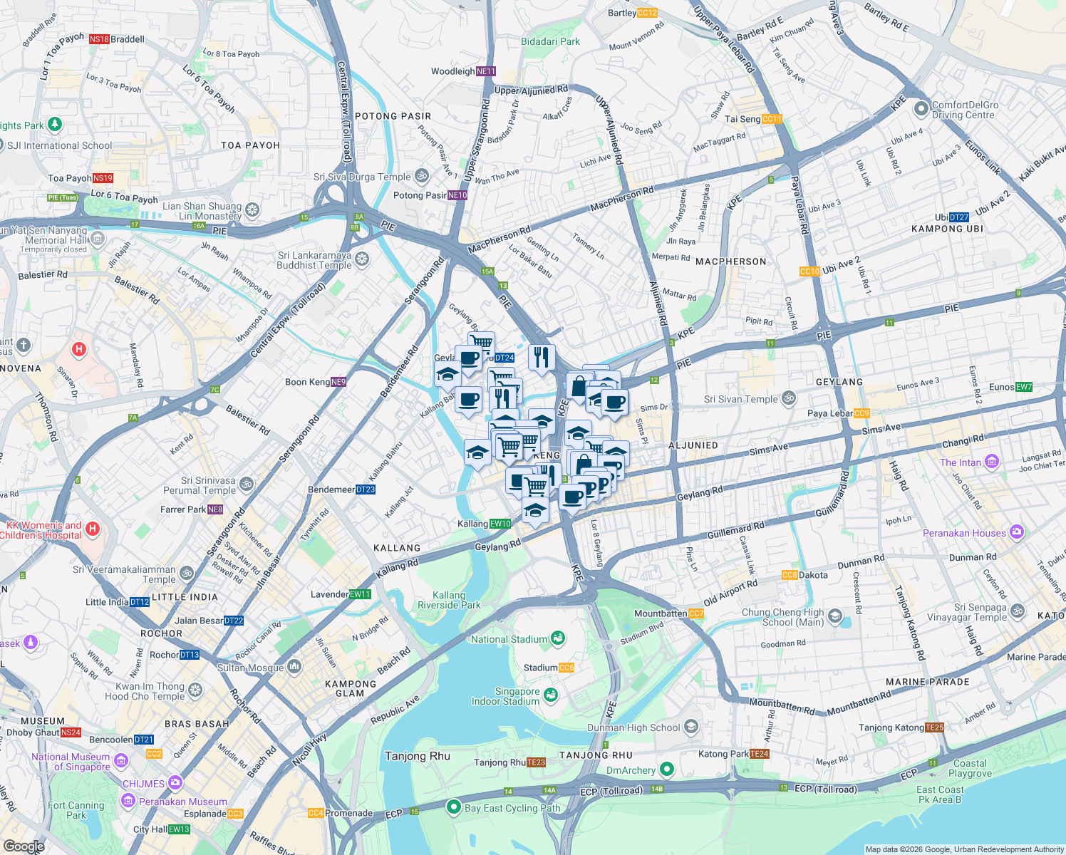map of restaurants, bars, coffee shops, grocery stores, and more near in Singapore