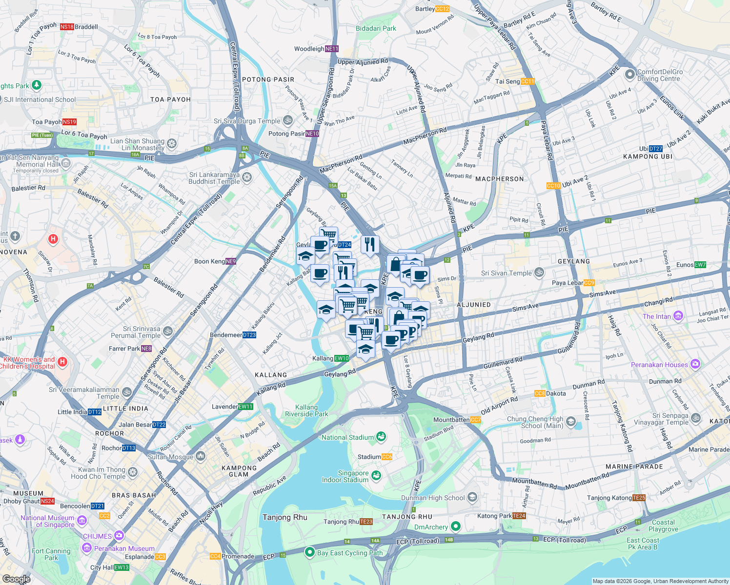 map of restaurants, bars, coffee shops, grocery stores, and more near in Singapore
