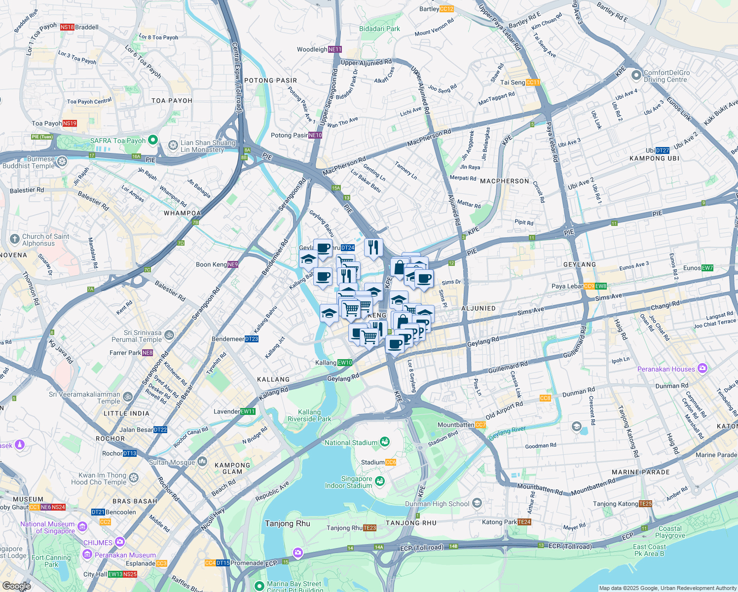 map of restaurants, bars, coffee shops, grocery stores, and more near in Singapore