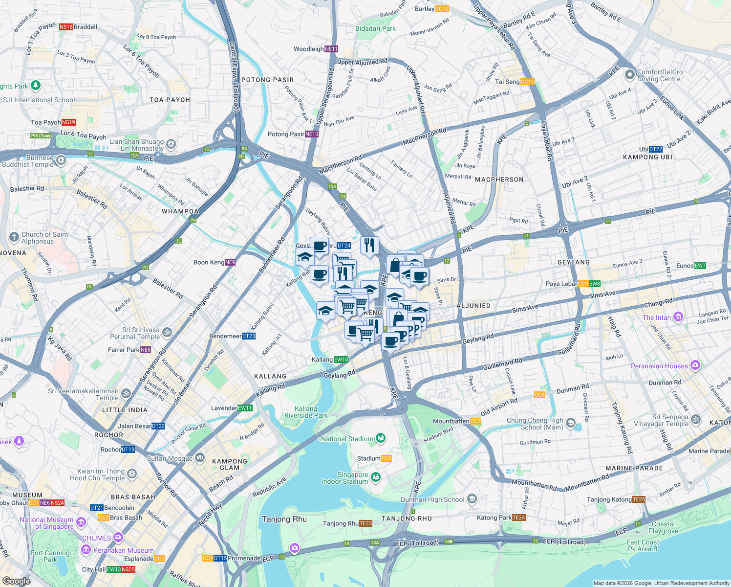 map of restaurants, bars, coffee shops, grocery stores, and more near in Singapore