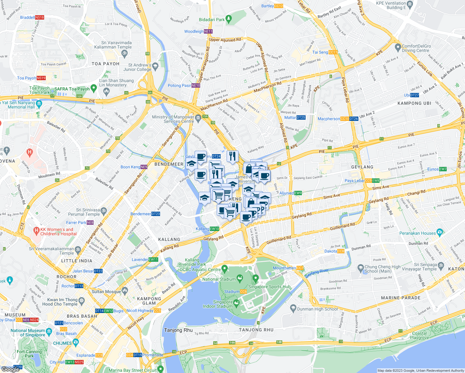 map of restaurants, bars, coffee shops, grocery stores, and more near in Singapore