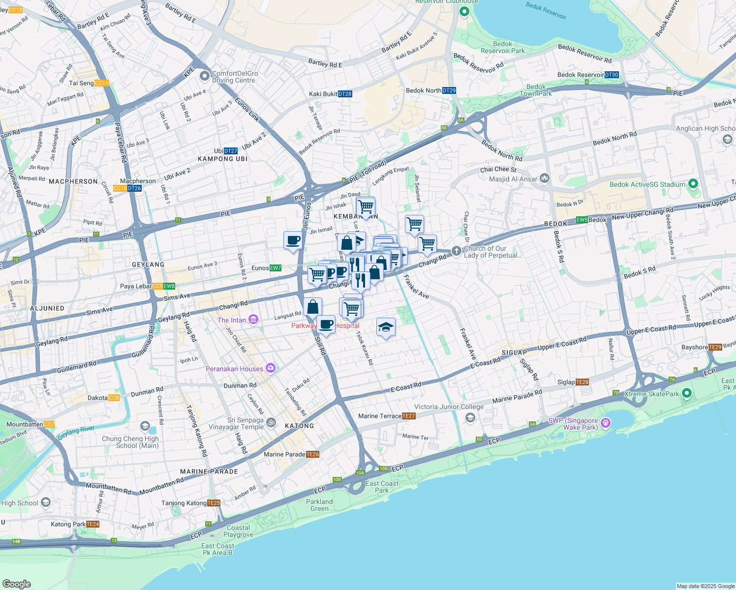 map of restaurants, bars, coffee shops, grocery stores, and more near in Singapore