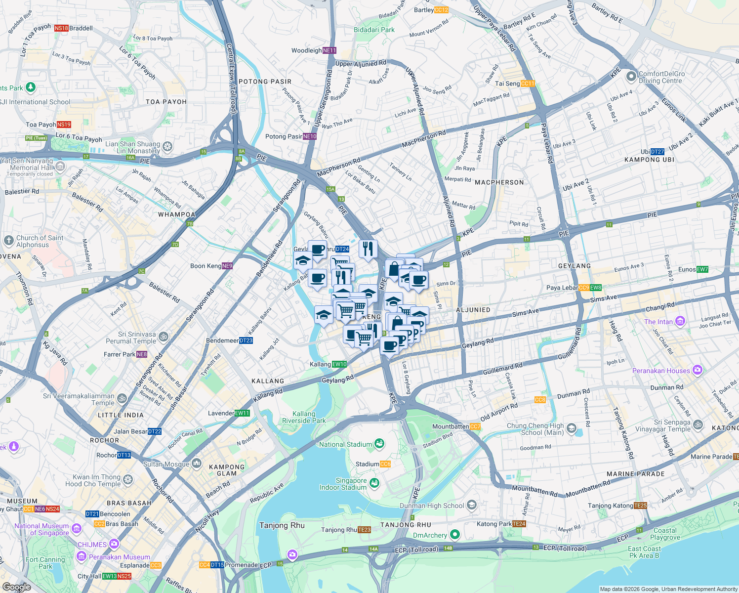 map of restaurants, bars, coffee shops, grocery stores, and more near in Singapore