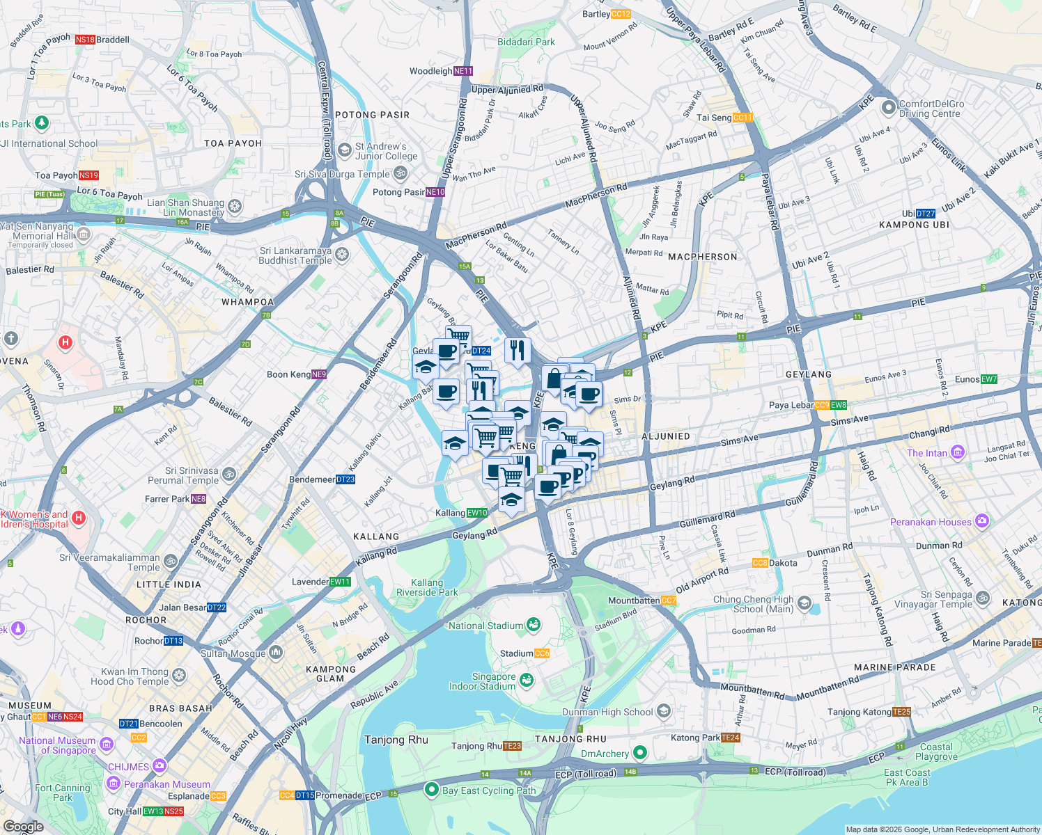 map of restaurants, bars, coffee shops, grocery stores, and more near in Singapore