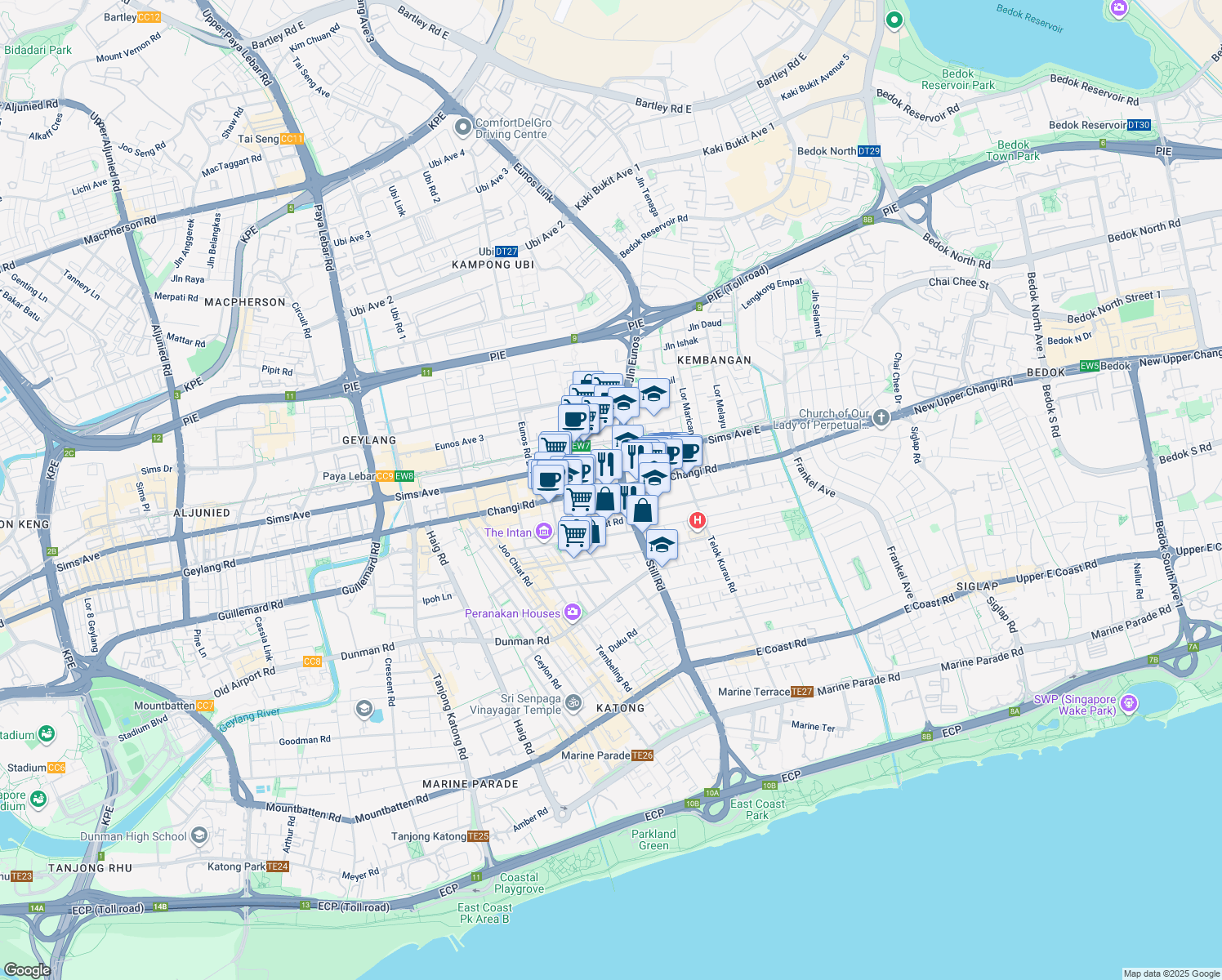 map of restaurants, bars, coffee shops, grocery stores, and more near in Singapore