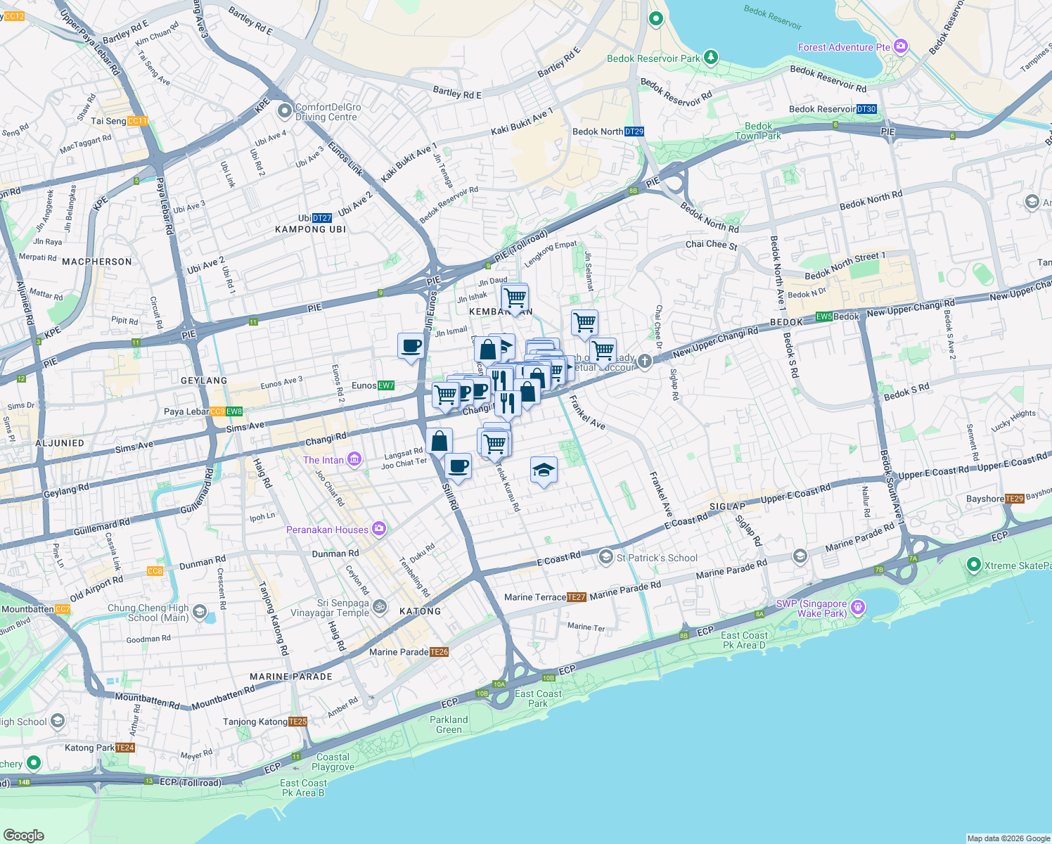 map of restaurants, bars, coffee shops, grocery stores, and more near in Singapore