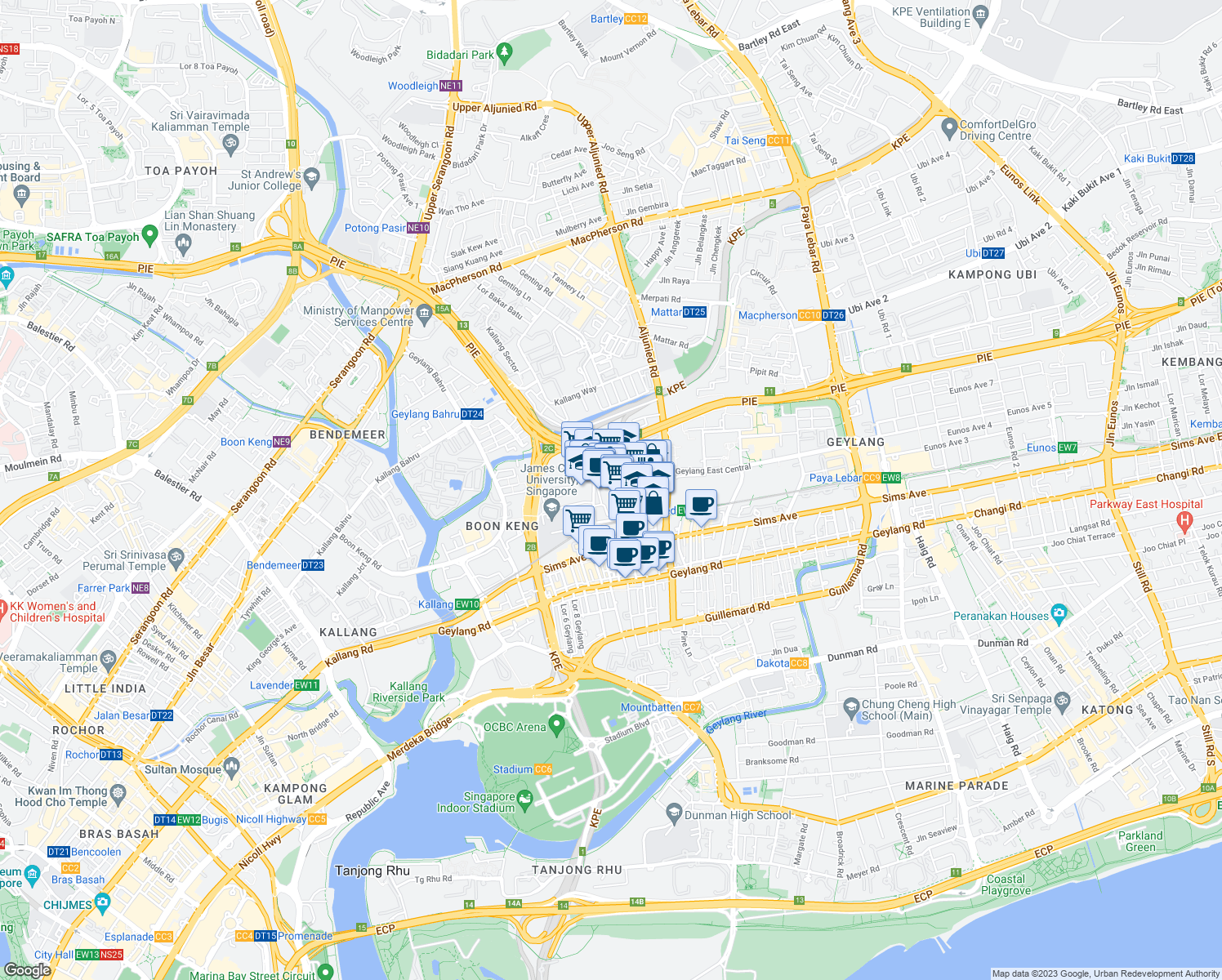 map of restaurants, bars, coffee shops, grocery stores, and more near in Singapore