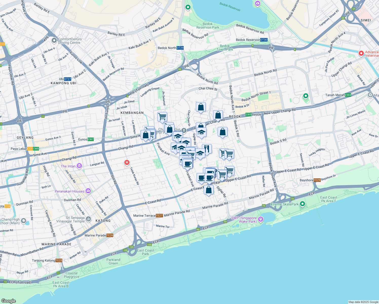 map of restaurants, bars, coffee shops, grocery stores, and more near in Singapore