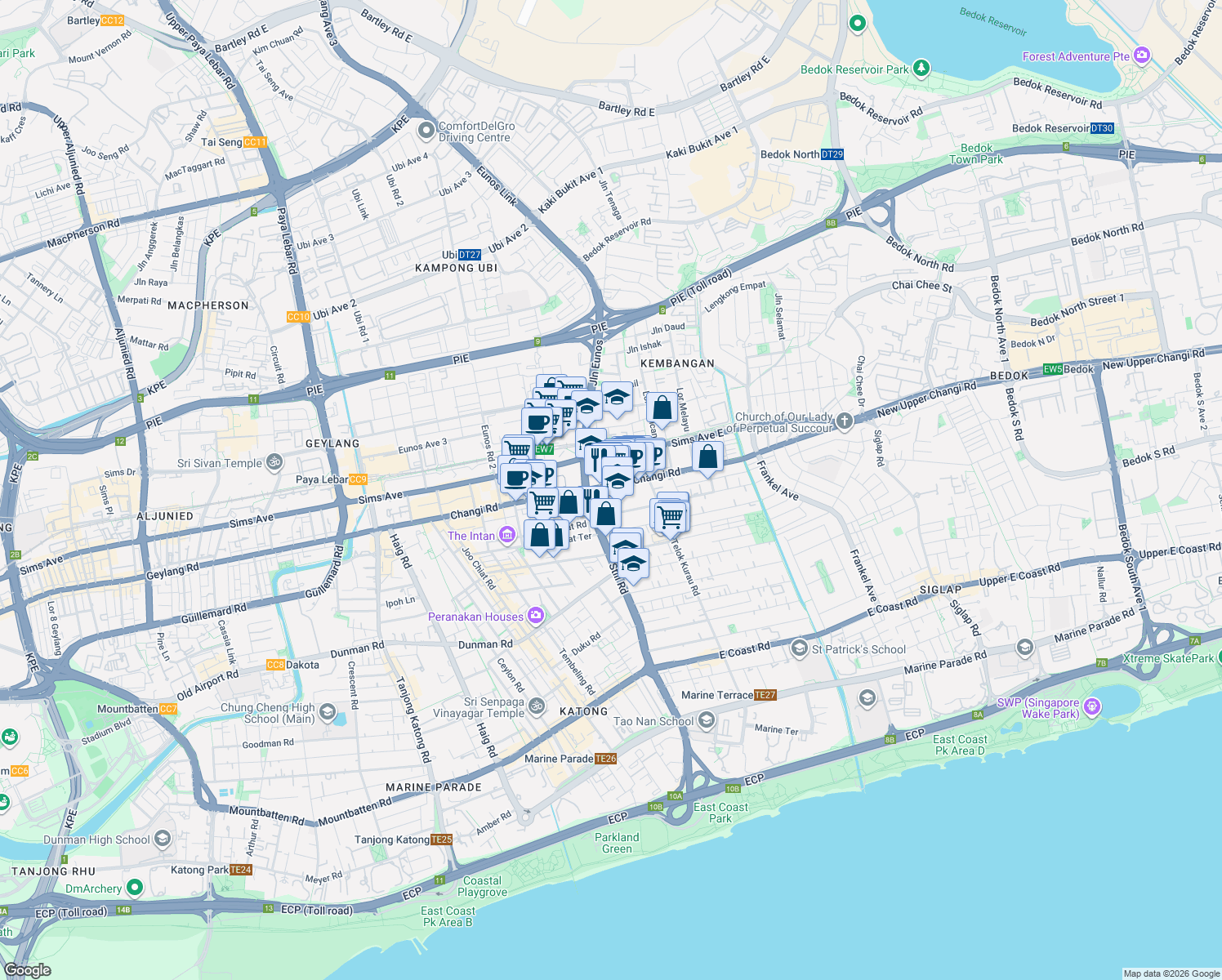 map of restaurants, bars, coffee shops, grocery stores, and more near in Singapore