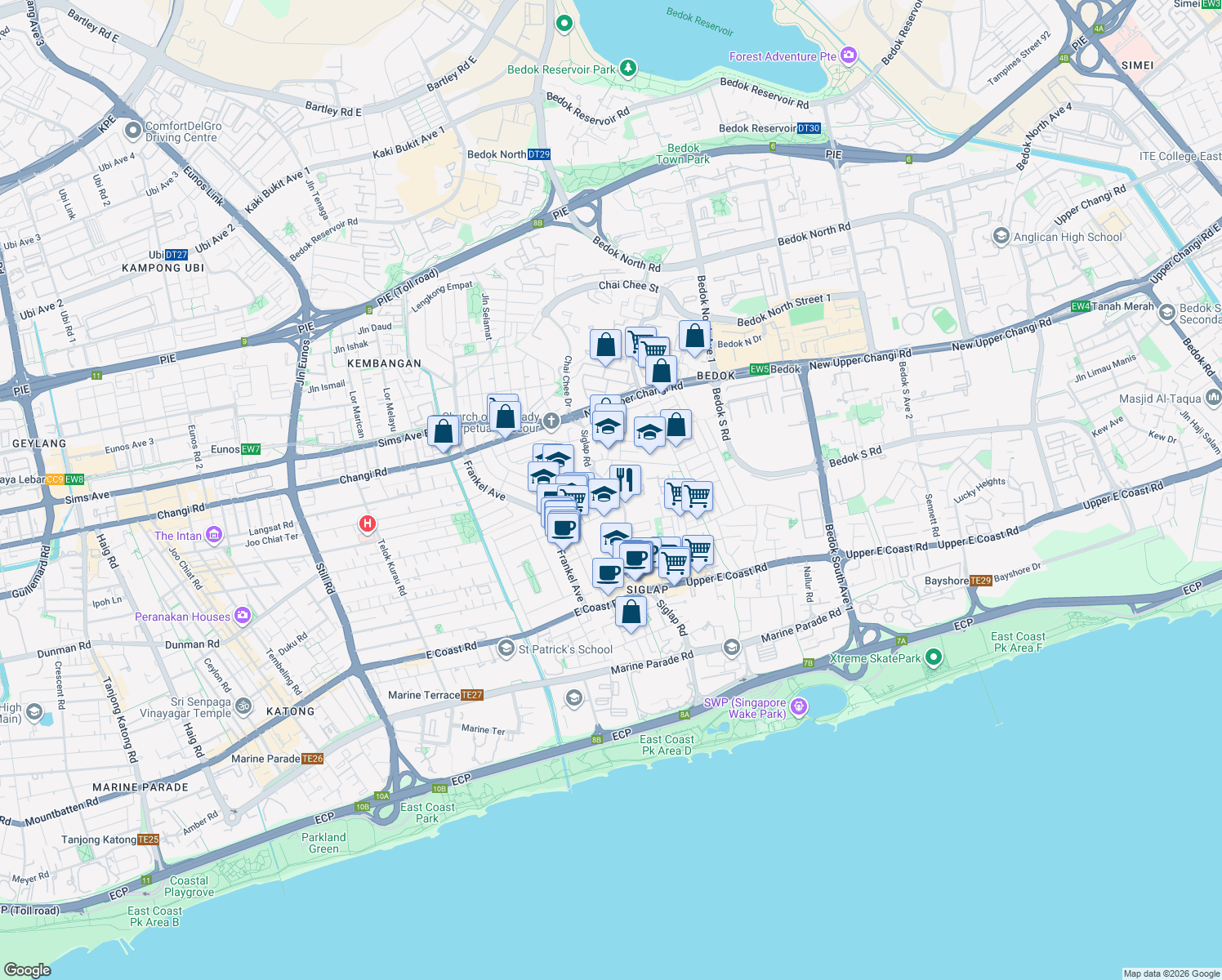 map of restaurants, bars, coffee shops, grocery stores, and more near in Singapore