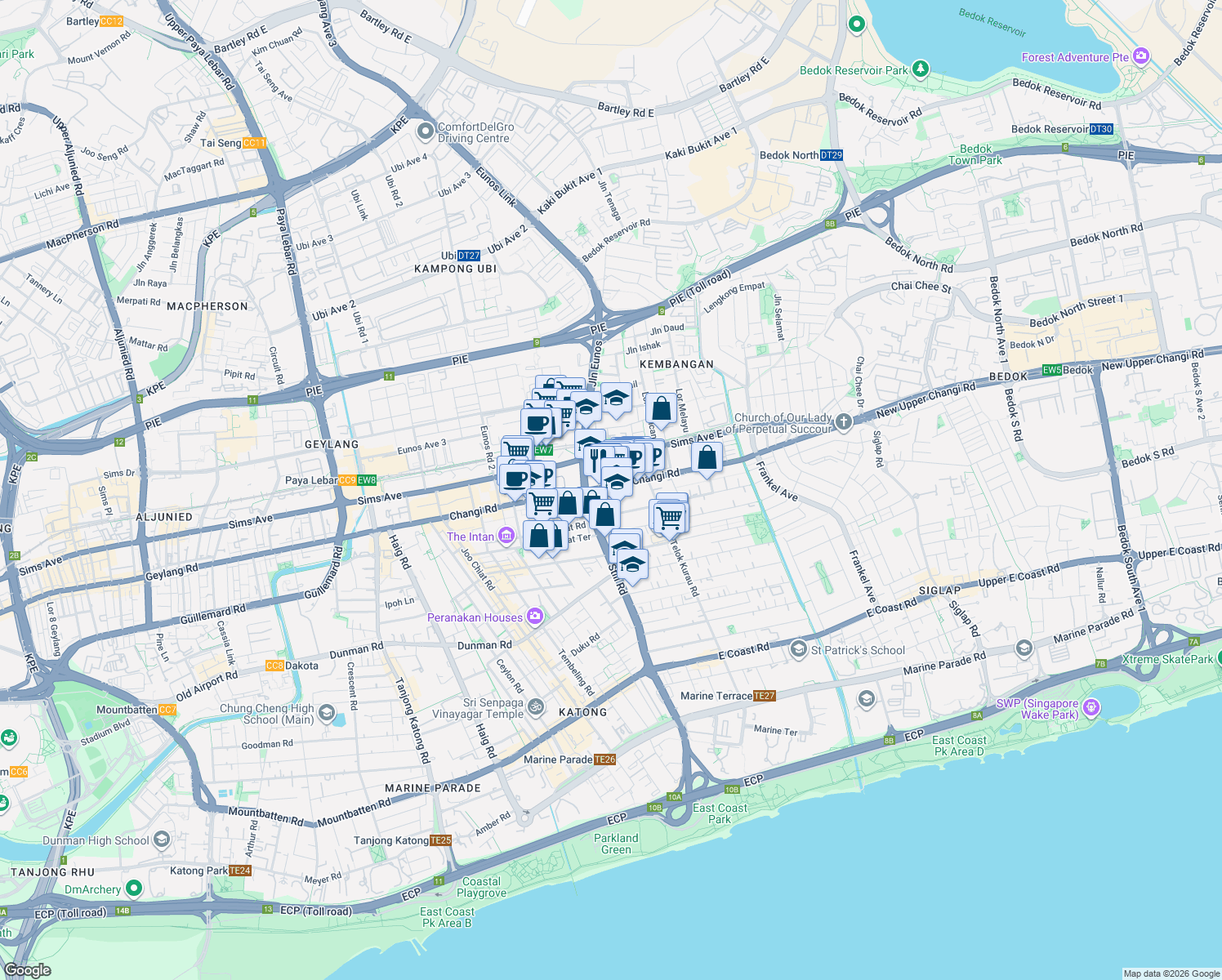 map of restaurants, bars, coffee shops, grocery stores, and more near in Singapore