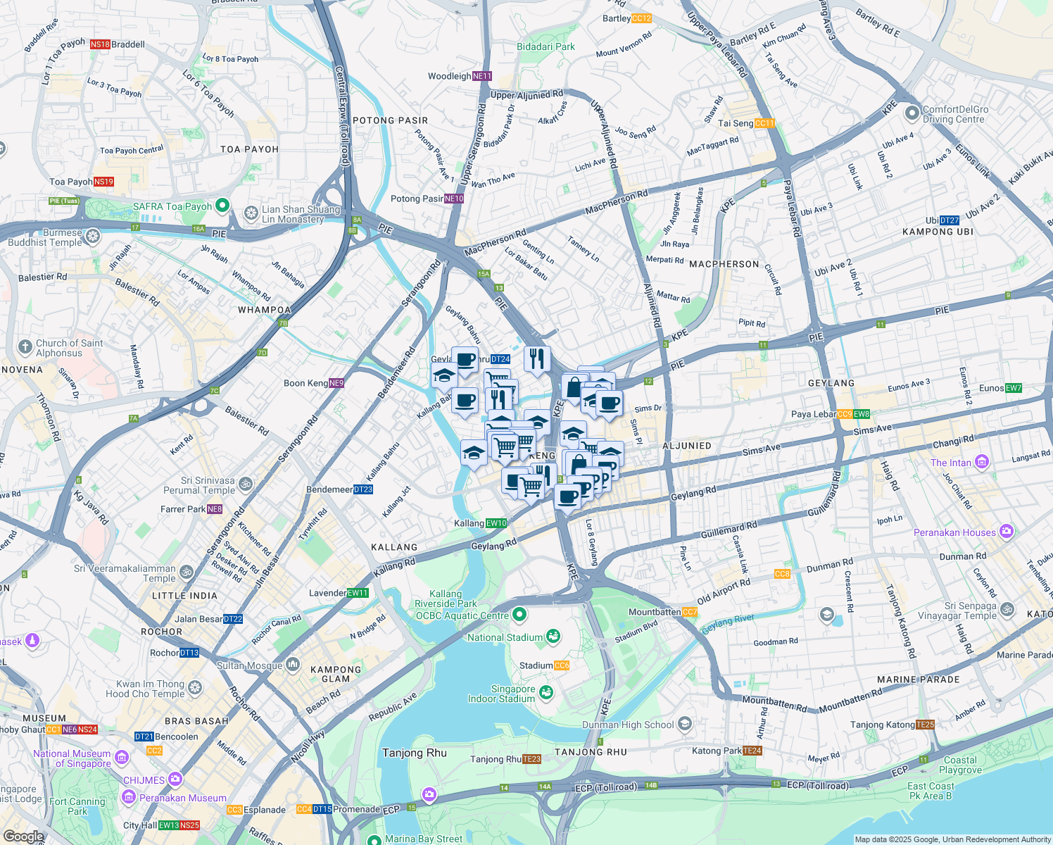 map of restaurants, bars, coffee shops, grocery stores, and more near in Singapore