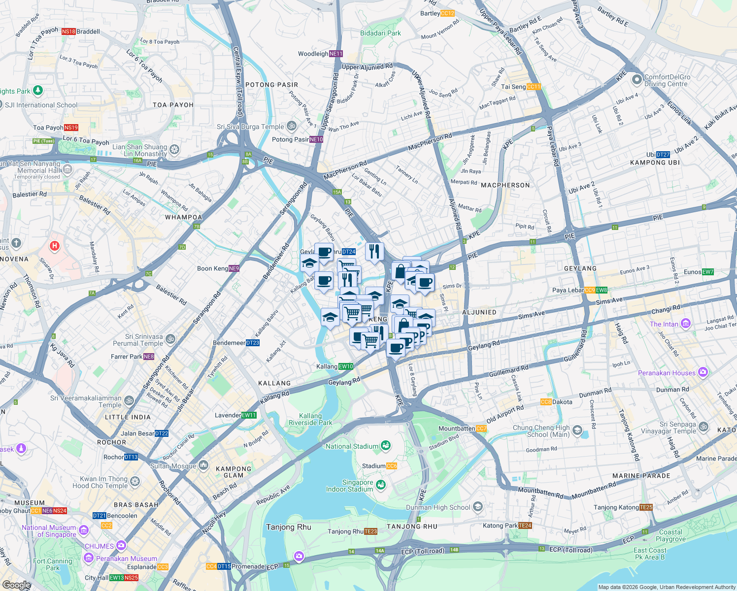 map of restaurants, bars, coffee shops, grocery stores, and more near in Singapore