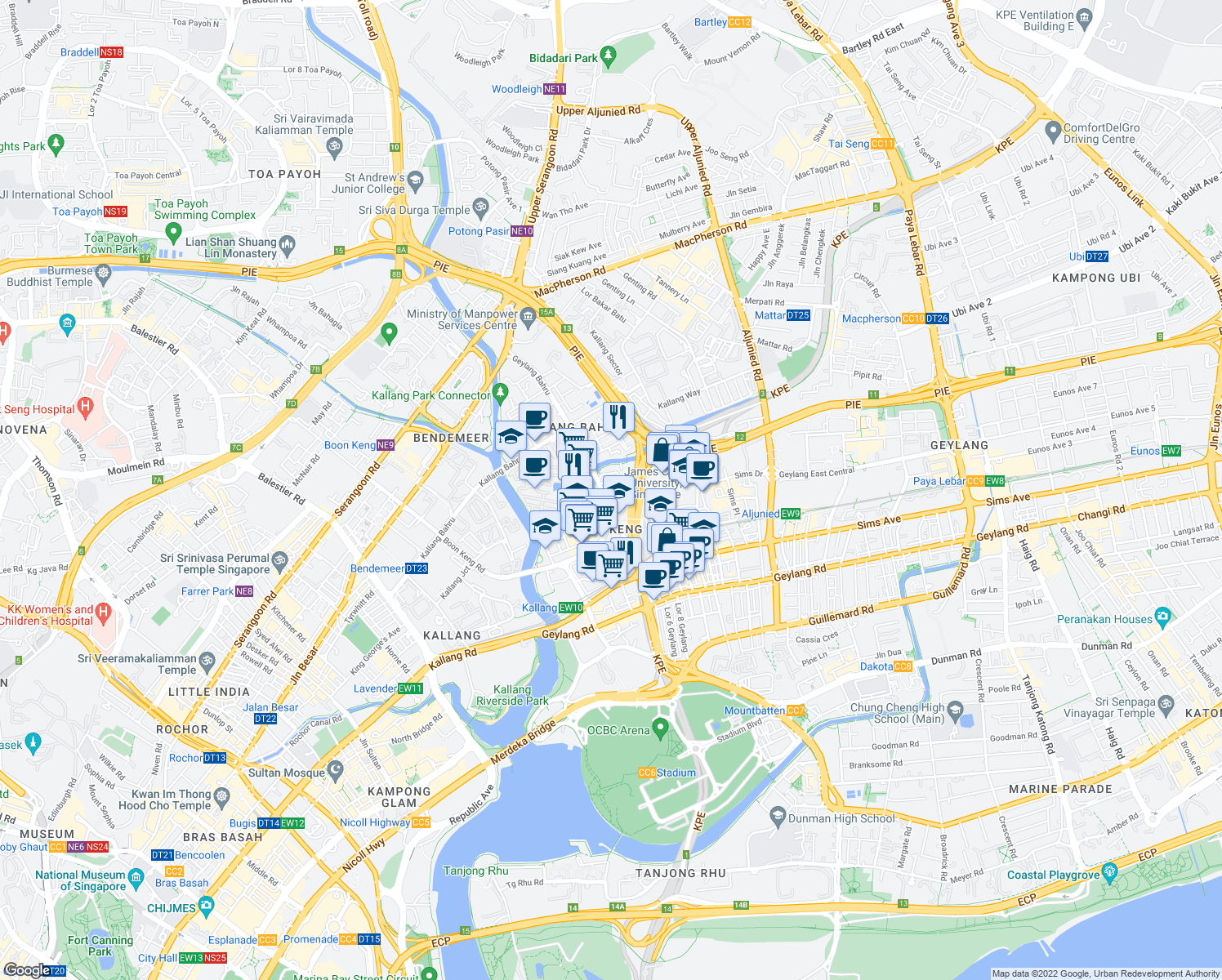 map of restaurants, bars, coffee shops, grocery stores, and more near in Singapore