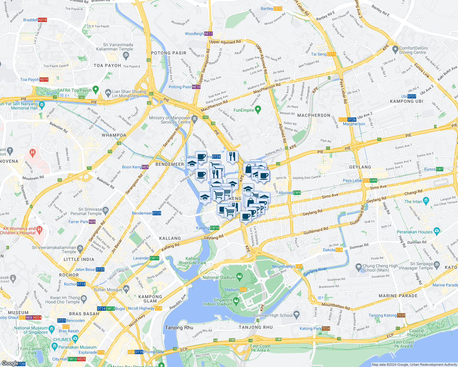 map of restaurants, bars, coffee shops, grocery stores, and more near in Singapore