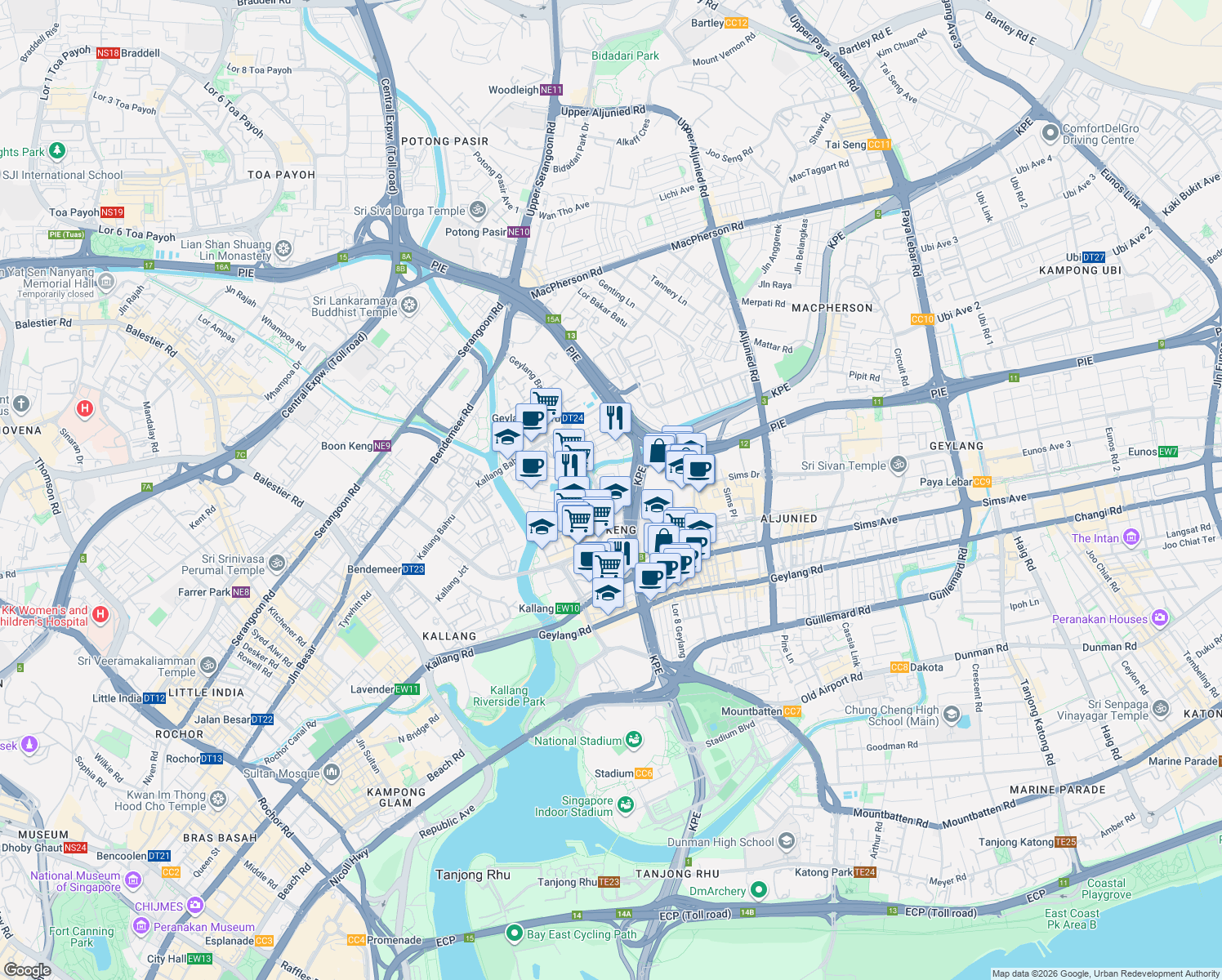 map of restaurants, bars, coffee shops, grocery stores, and more near in Singapore