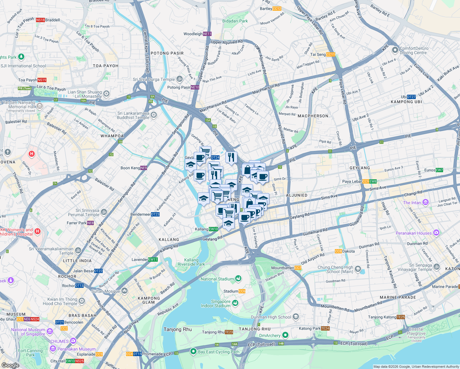 map of restaurants, bars, coffee shops, grocery stores, and more near in Singapore
