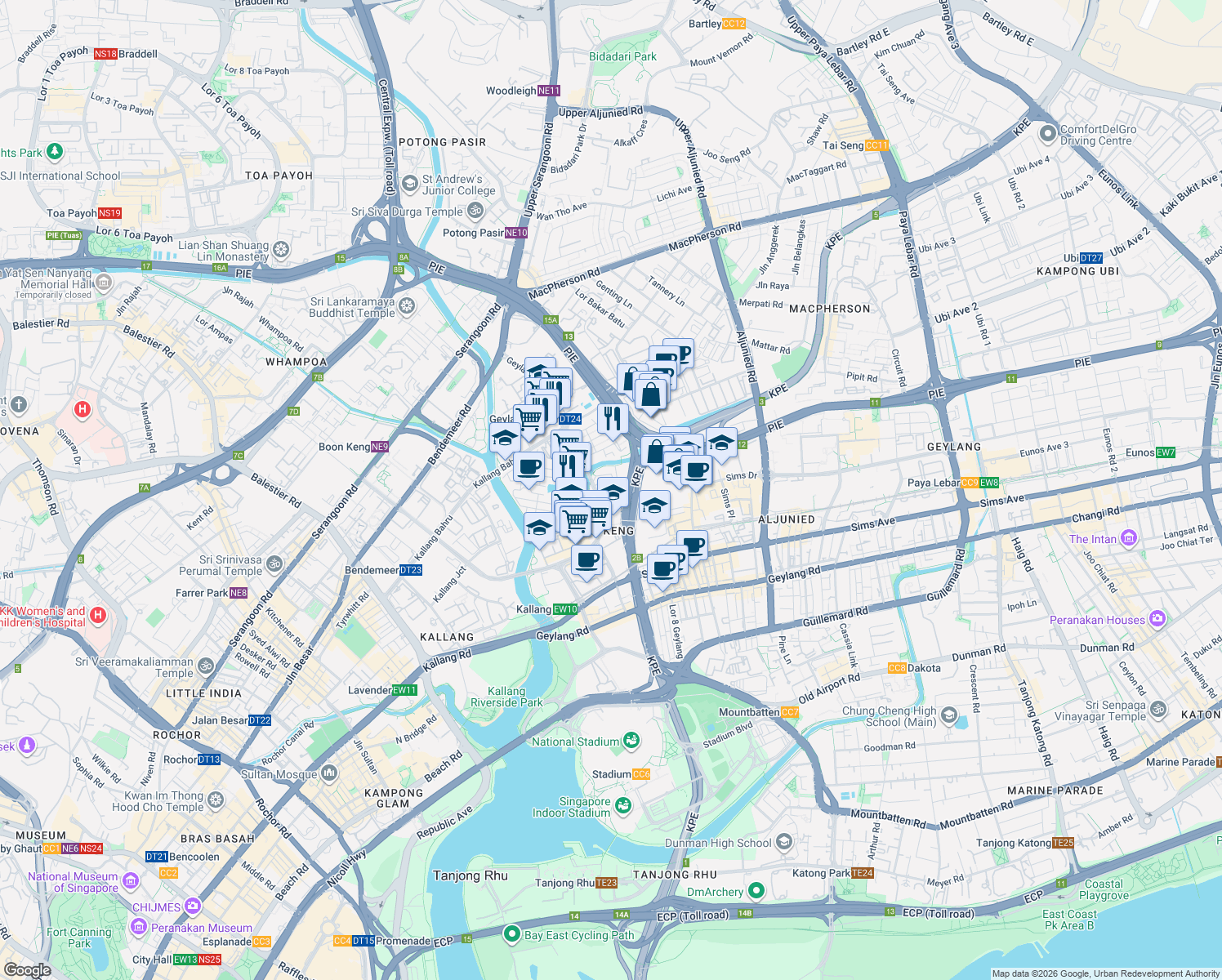 map of restaurants, bars, coffee shops, grocery stores, and more near in Singapore