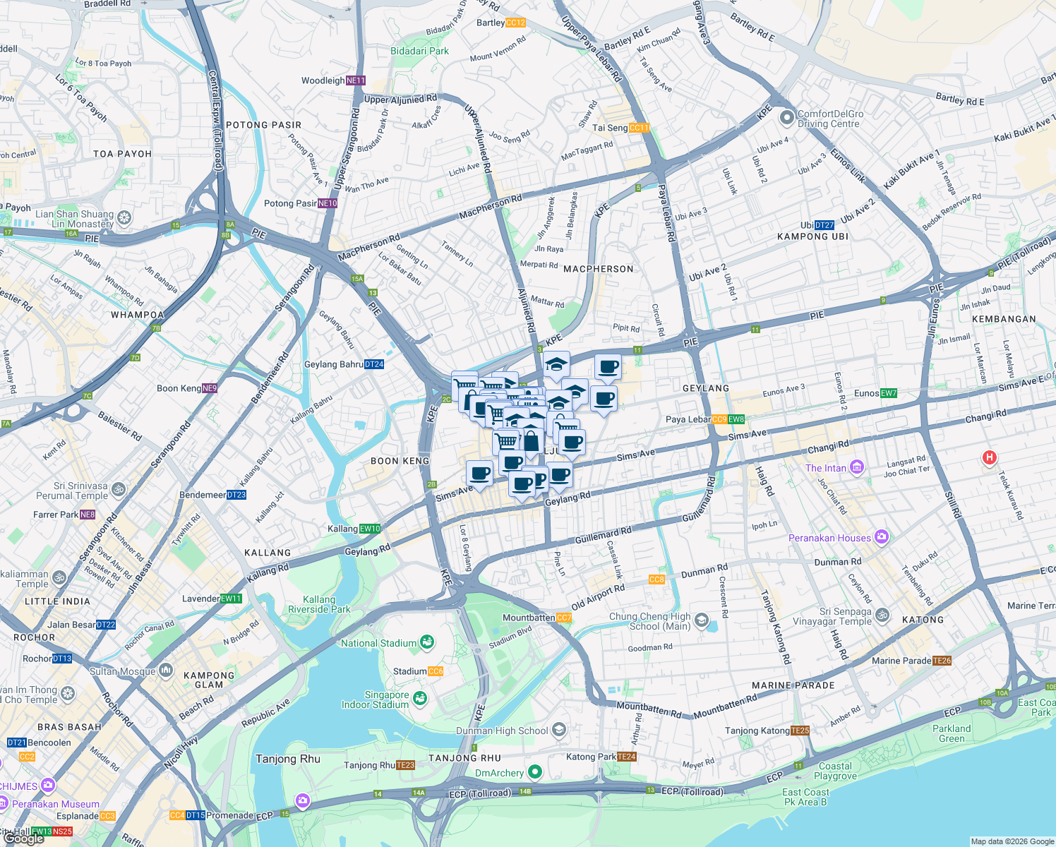 map of restaurants, bars, coffee shops, grocery stores, and more near in Singapore