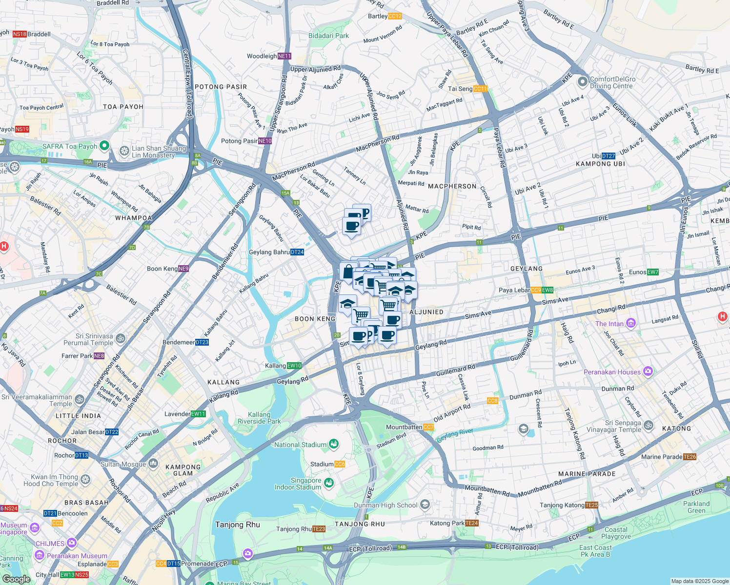 map of restaurants, bars, coffee shops, grocery stores, and more near in Singapore