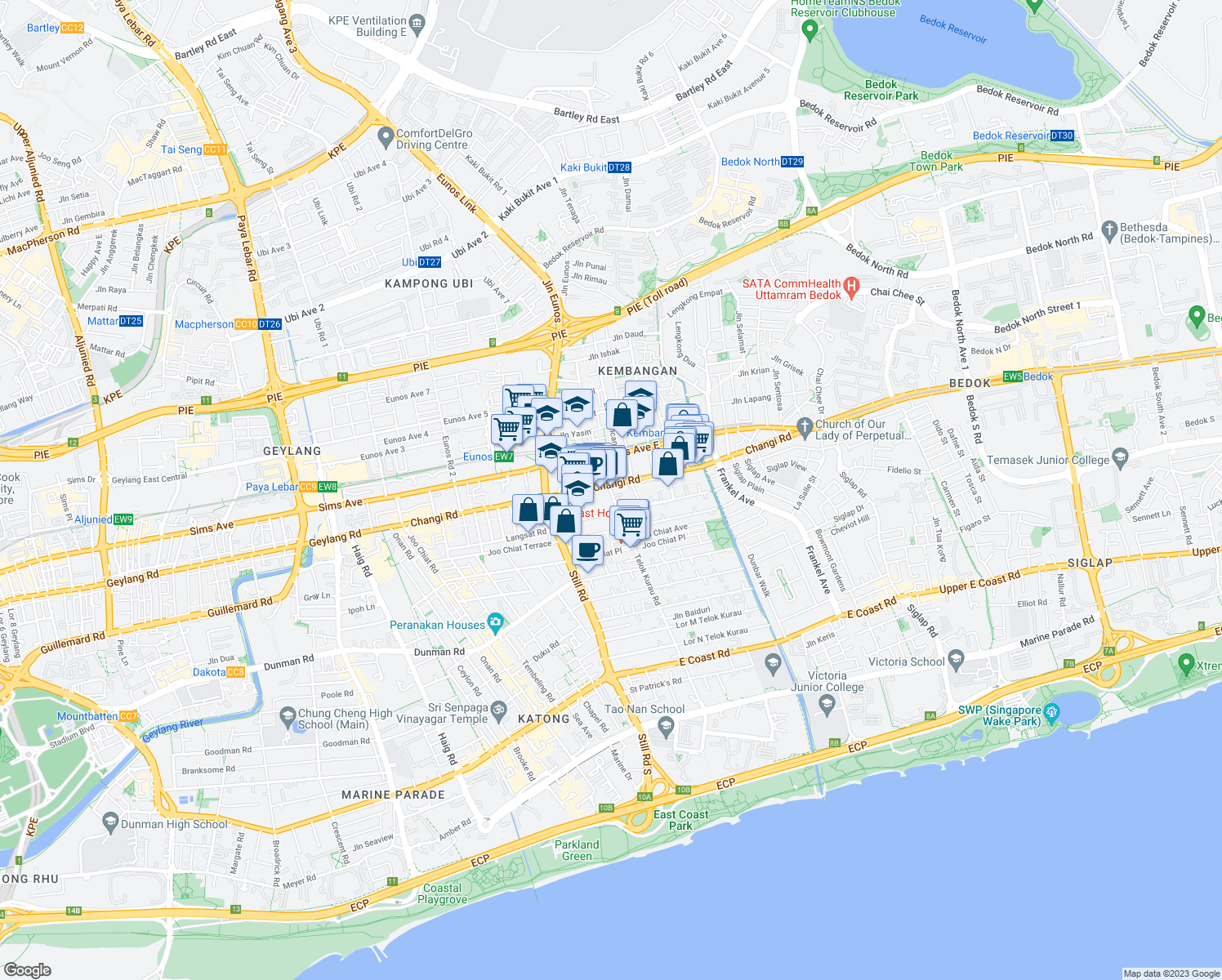 map of restaurants, bars, coffee shops, grocery stores, and more near in Singapore