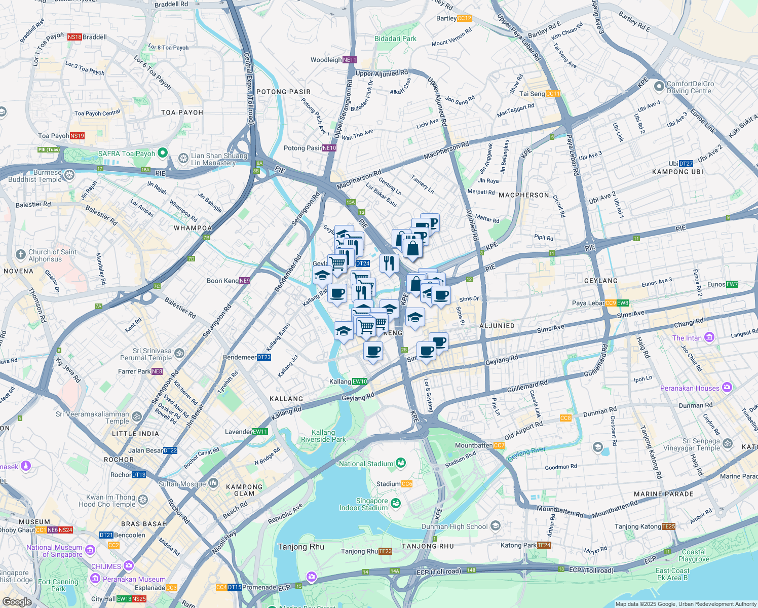 map of restaurants, bars, coffee shops, grocery stores, and more near in Singapore