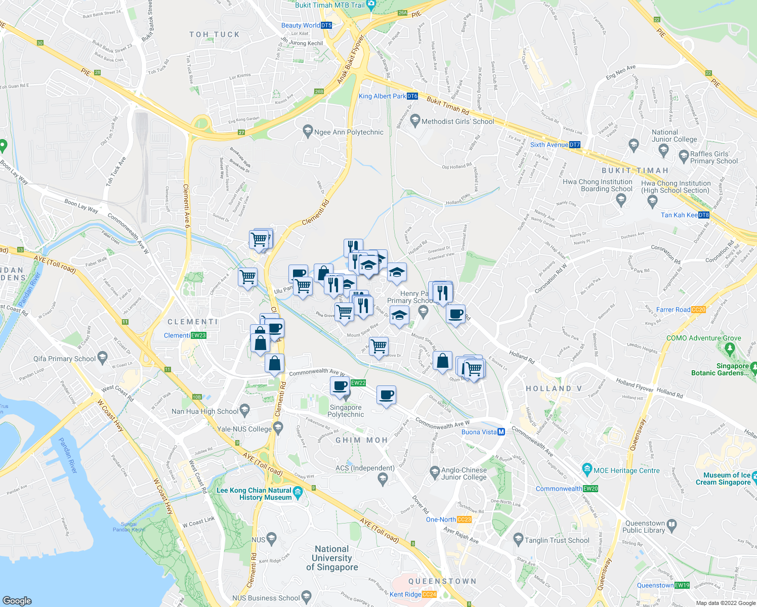 map of restaurants, bars, coffee shops, grocery stores, and more near in Singapore