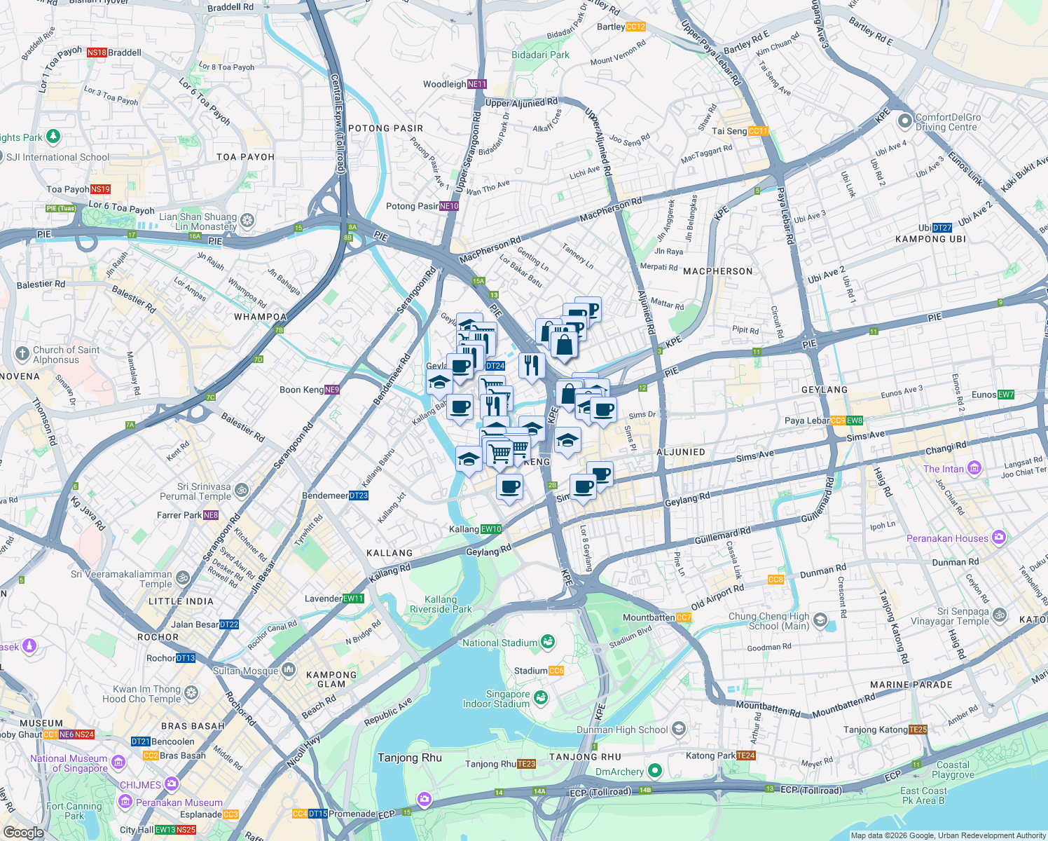 map of restaurants, bars, coffee shops, grocery stores, and more near in Singapore