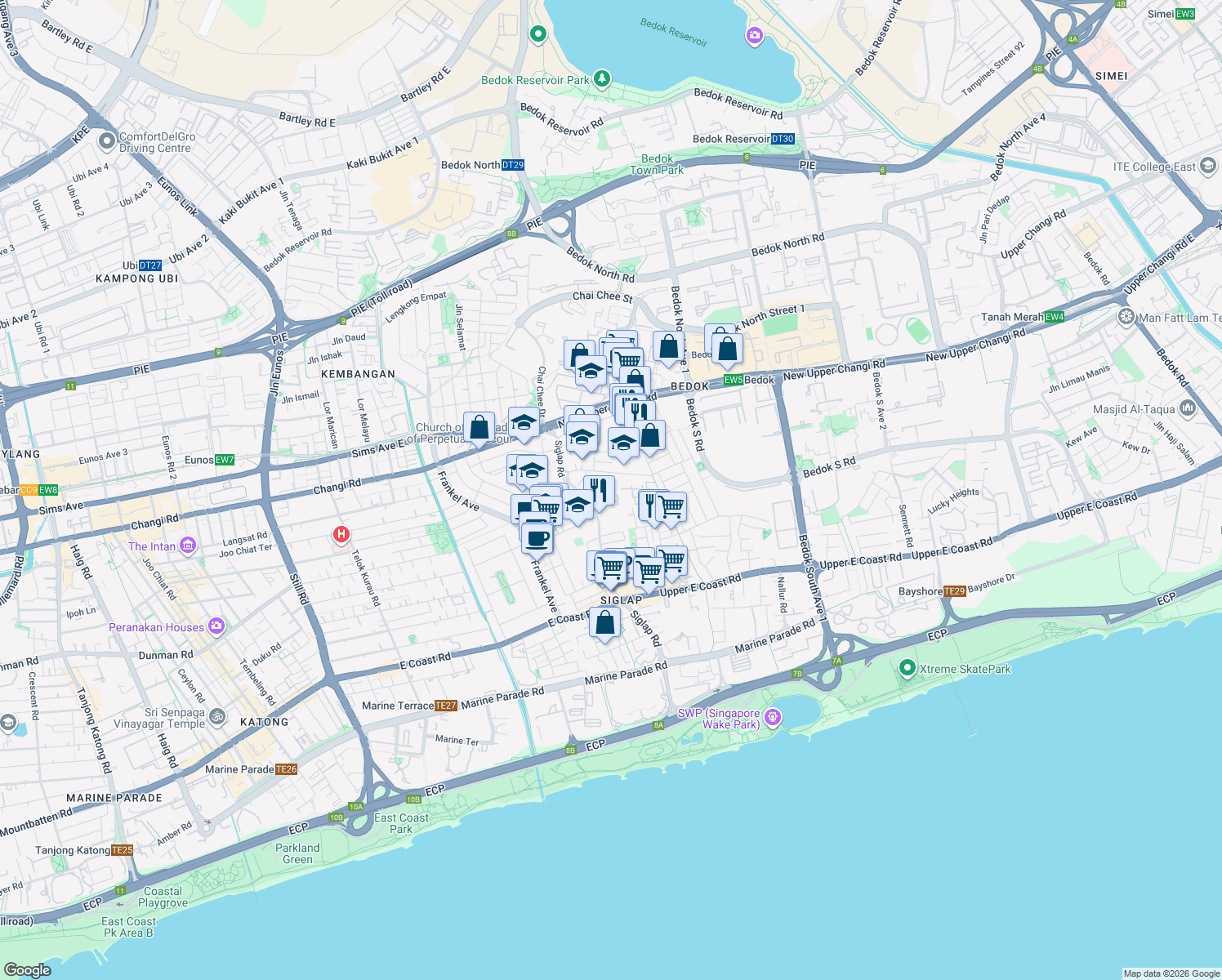 map of restaurants, bars, coffee shops, grocery stores, and more near in Singapore