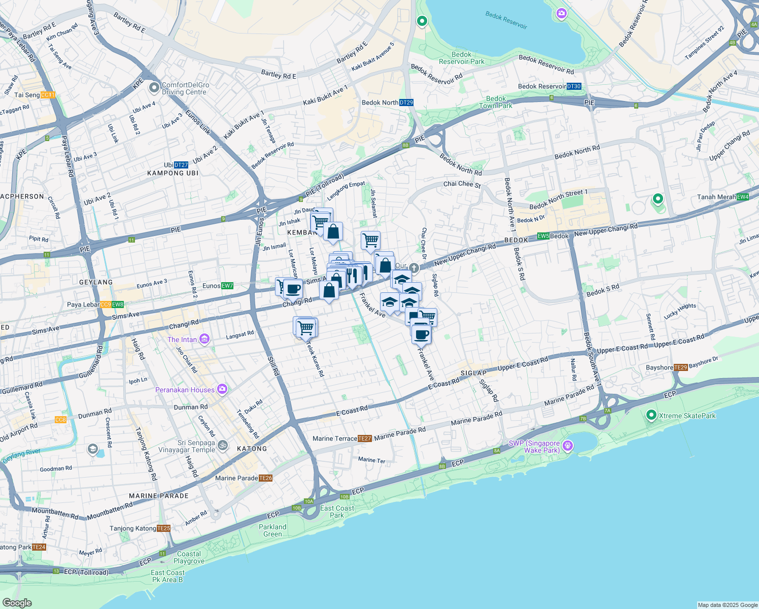 map of restaurants, bars, coffee shops, grocery stores, and more near in Singapore