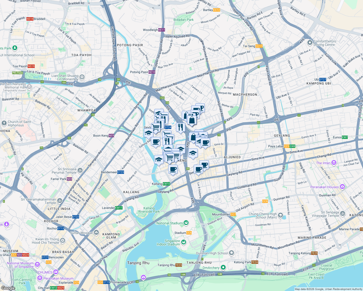 map of restaurants, bars, coffee shops, grocery stores, and more near in Singapore