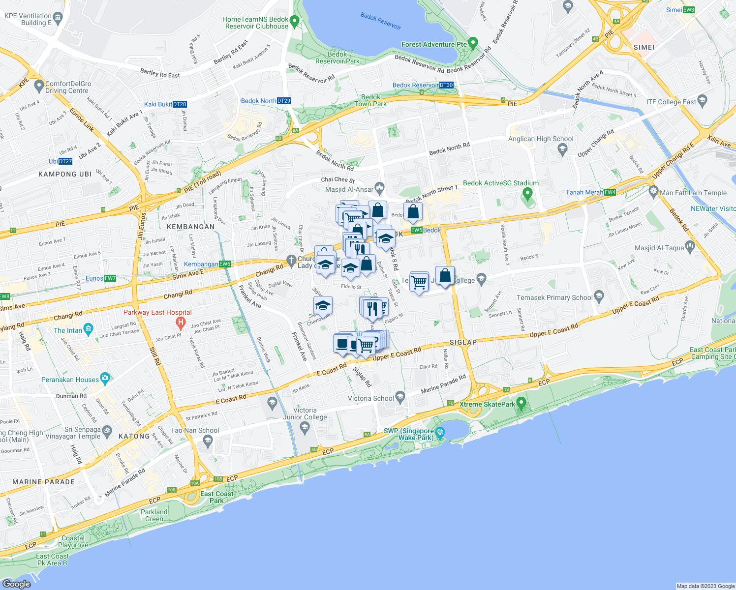 map of restaurants, bars, coffee shops, grocery stores, and more near in Singapore