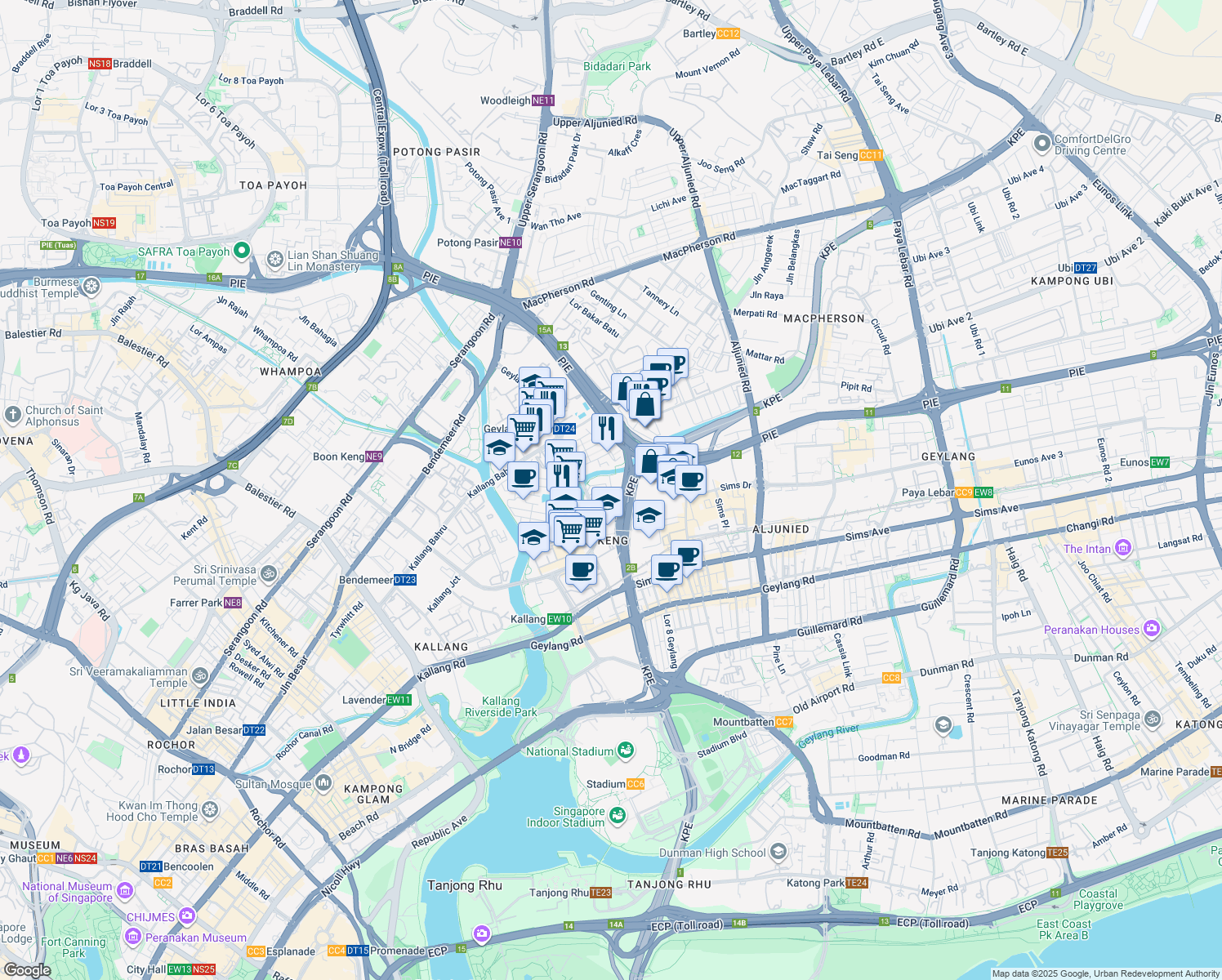 map of restaurants, bars, coffee shops, grocery stores, and more near in Singapore