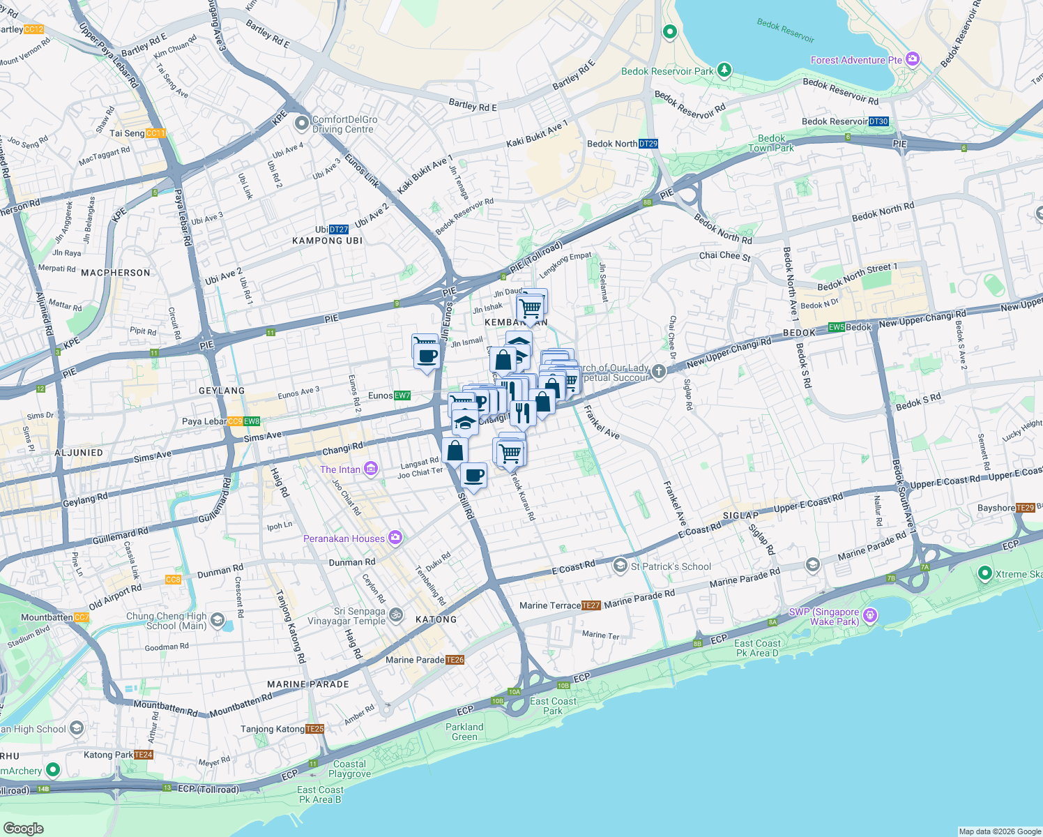 map of restaurants, bars, coffee shops, grocery stores, and more near in Singapore